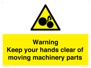 Warning - Keep your hands clear of moving machinery parts